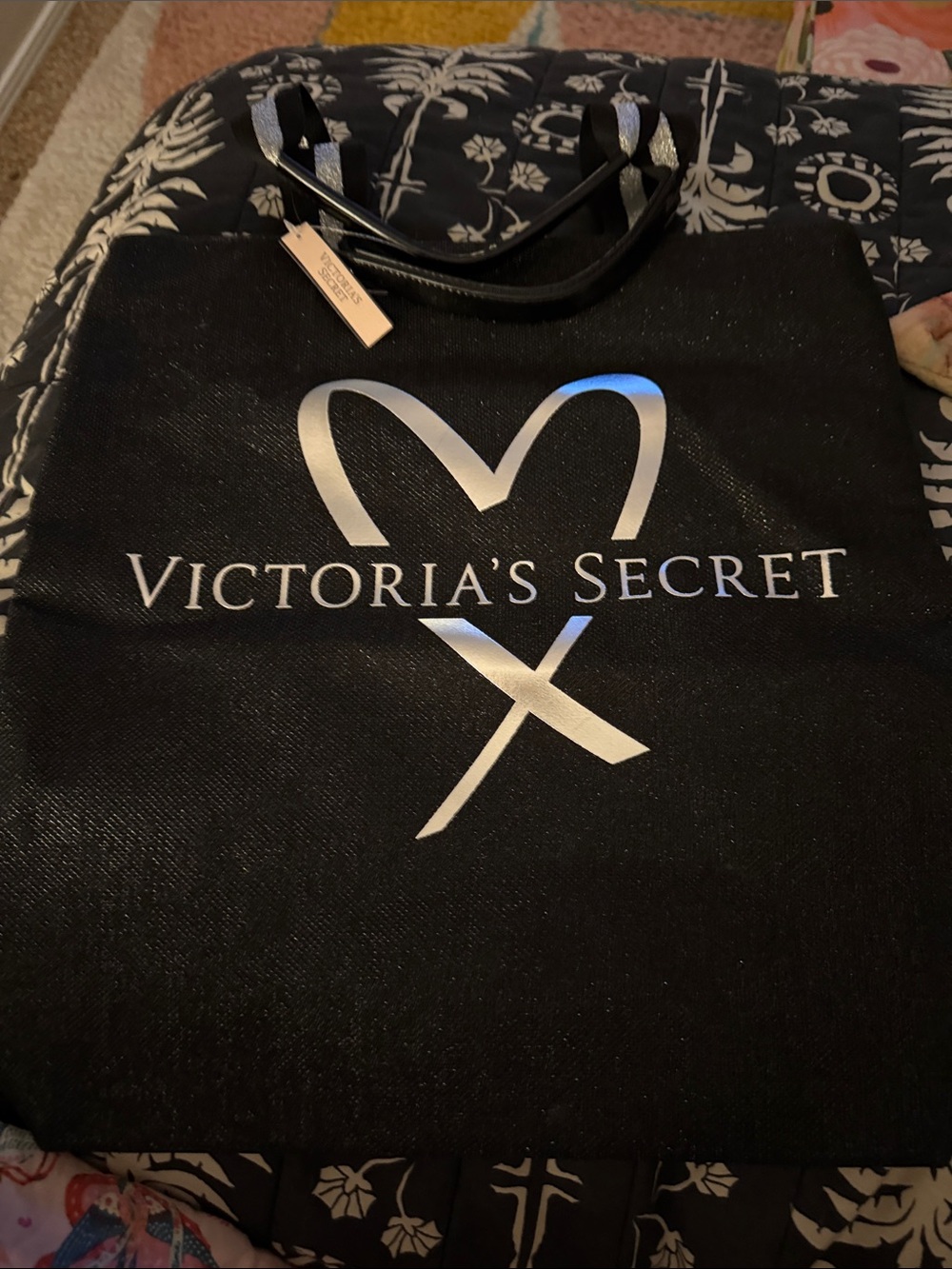 Victoria's Secret Black Tote with Silver Heart Logo